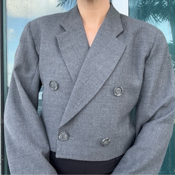 Perry Ellis Portfolio Gray Crop Blazer Jacket - Picture 5 of 8